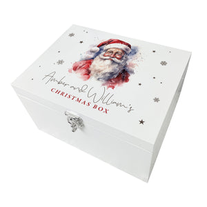 Personalised Traditional Santa Christmas Eve Box White Wooden Memory Box - 3 Sizes (22cm | 27cm | 30cm)