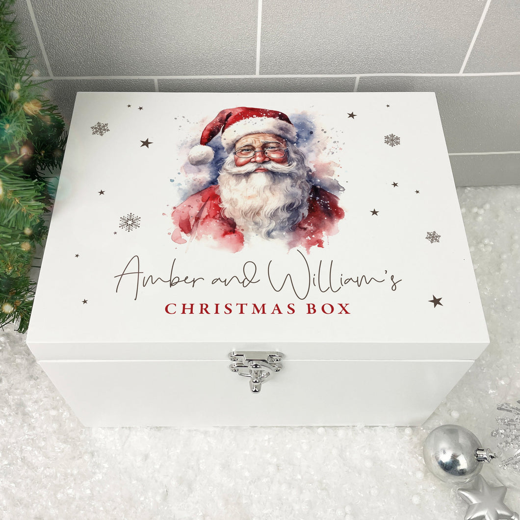 Personalised Traditional Santa Christmas Eve Box White Wooden Memory Box - 3 Sizes (22cm | 27cm | 30cm)