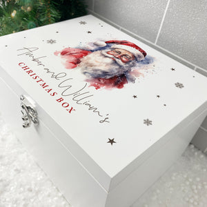 Personalised Traditional Santa Christmas Eve Box White Wooden Memory Box - 3 Sizes (22cm | 27cm | 30cm)