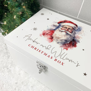 Personalised Traditional Santa Christmas Eve Box White Wooden Memory Box - 3 Sizes (22cm | 27cm | 30cm)