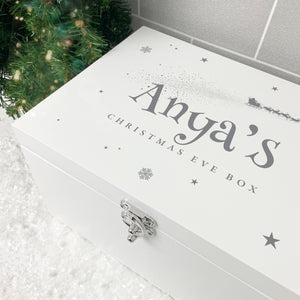 Personalised White Wooden Santa Sleigh Christmas Eve Box - 3 Sizes (22cm | 27cm | 30cm)