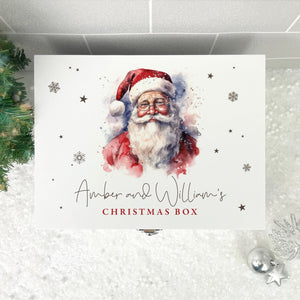 Personalised Traditional Santa Christmas Eve Box White Wooden Memory Box - 3 Sizes (22cm | 27cm | 30cm)