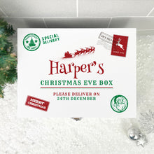 Load image into Gallery viewer, Personalised White Wooden North Pole Postal Stamp Christmas Eve Box - 3 Sizes (22cm | 27cm | 30cm)
