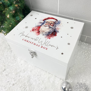 Personalised Traditional Santa Christmas Eve Box White Wooden Memory Box - 3 Sizes (22cm | 27cm | 30cm)