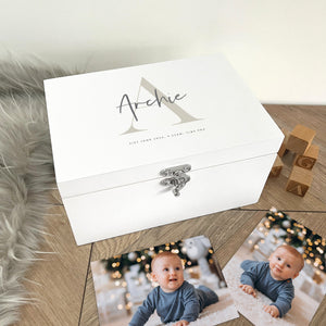 Personalised Initial New Baby White Wooden Memory Box - 3 Sizes (22cm | 27cm | 30cm)