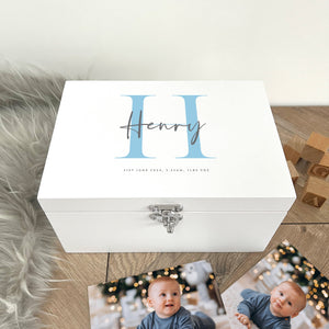 Personalised Initial New Baby White Wooden Memory Box - 3 Sizes (22cm | 27cm | 30cm)