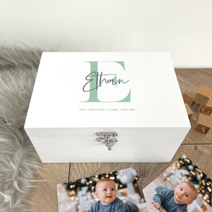 Personalised Initial New Baby White Wooden Memory Box - 3 Sizes (22cm | 27cm | 30cm)