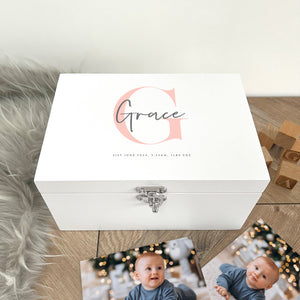 Personalised Initial New Baby White Wooden Memory Box - 3 Sizes (22cm | 27cm | 30cm)