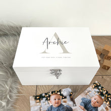 Load image into Gallery viewer, Personalised Initial New Baby White Wooden Memory Box - 3 Sizes (22cm | 27cm | 30cm)
