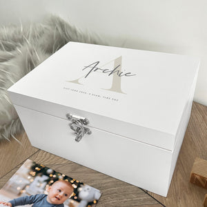 Personalised Initial New Baby White Wooden Memory Box - 3 Sizes (22cm | 27cm | 30cm)