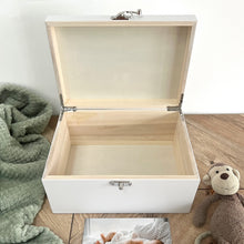 Load image into Gallery viewer, Personalised Jungle Animals New Baby White Wooden Memory Box - 3 Sizes (22cm | 27cm | 30cm)
