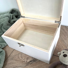 Load image into Gallery viewer, Personalised Jungle Animals New Baby White Wooden Memory Box - 3 Sizes (22cm | 27cm | 30cm)
